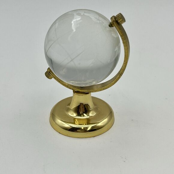 Bundle Hand Blown Clear Art Glass Apple Paperweight W/Bubbles&Etched Glass Globe - Picture 10 of 13